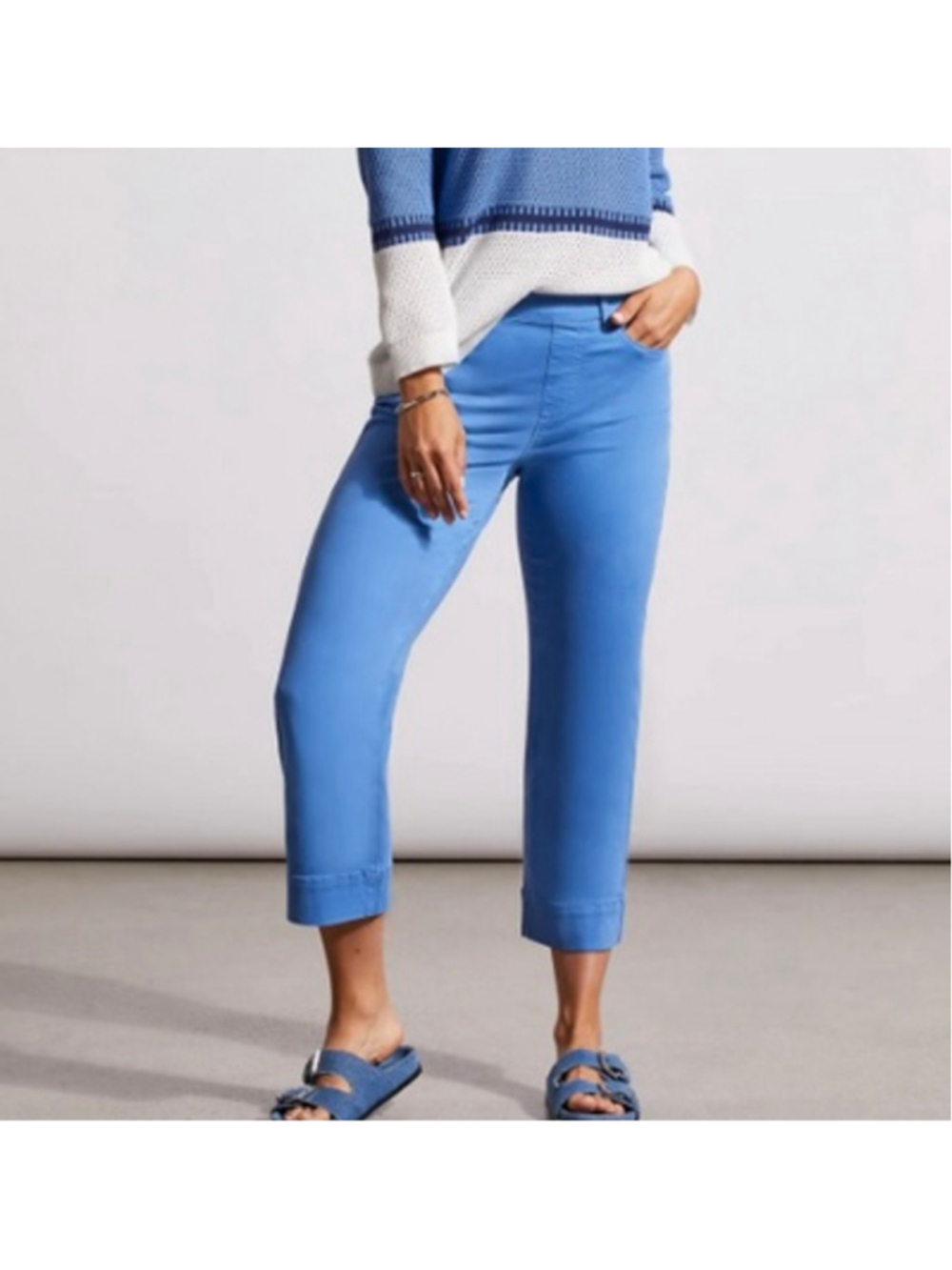 Tribal Pull-On Kick Flare Capri Pants Blue Stretch Crop Hem Size 8 NWT